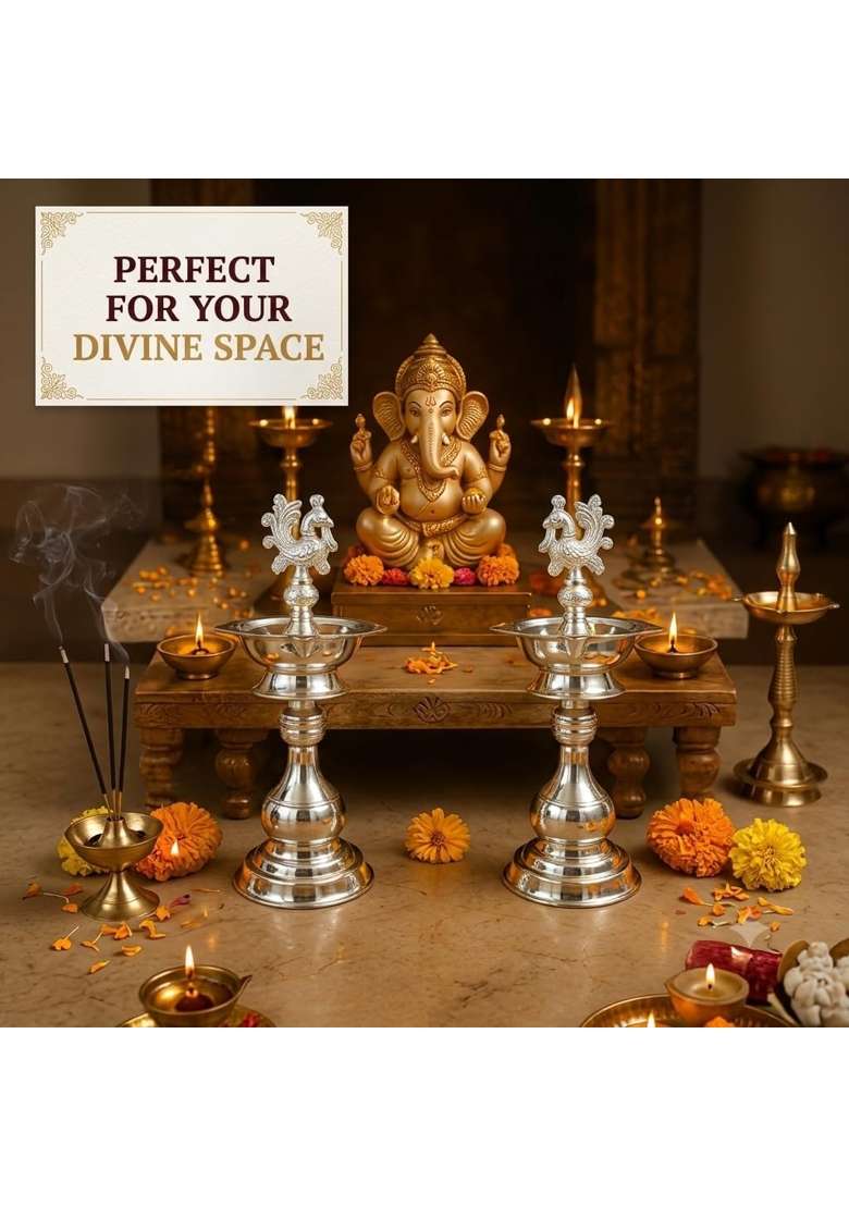 Sgr Handicrafts German Silver Big Diya 12 Inch Set of 2 - Indya