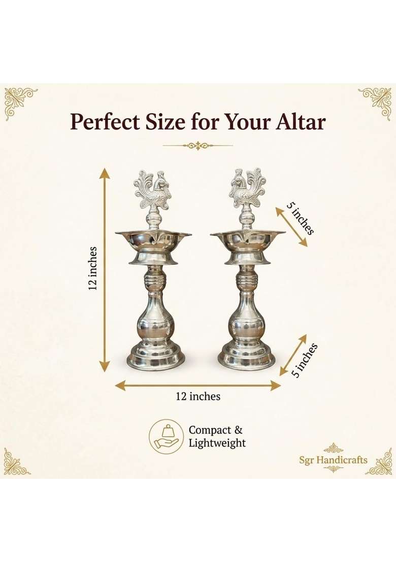 Sgr Handicrafts German Silver Big Diya 12 Inch Set of 2 - Indya