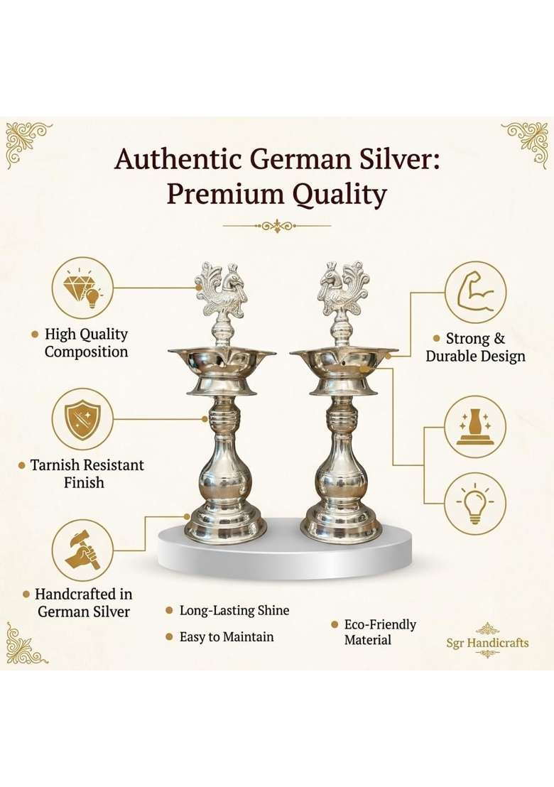 Sgr Handicrafts German Silver Big Diya 12 Inch Set of 2 - Indya