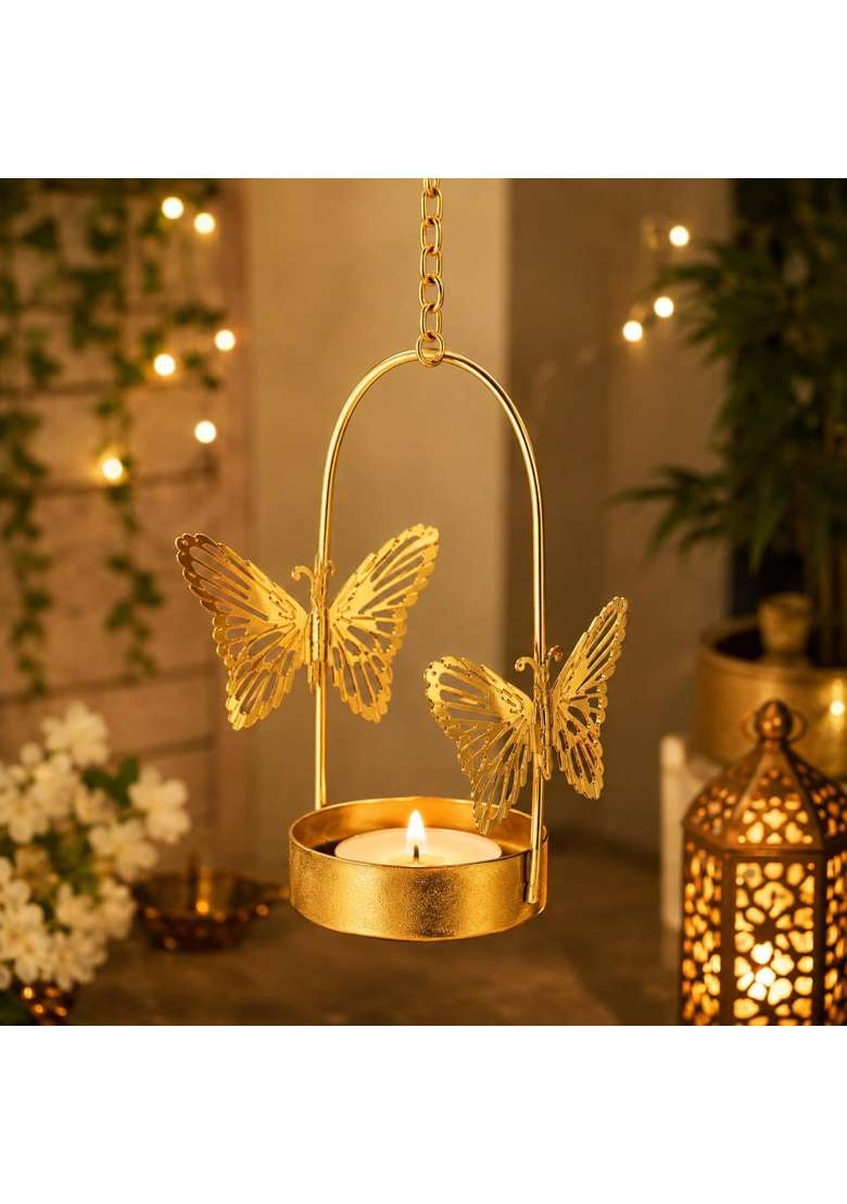 Easyera Butterfly Hanging Candle Holder with Chain Set Fo 24 Decorative Jhumar Lantern for Tealight Candle - Indya