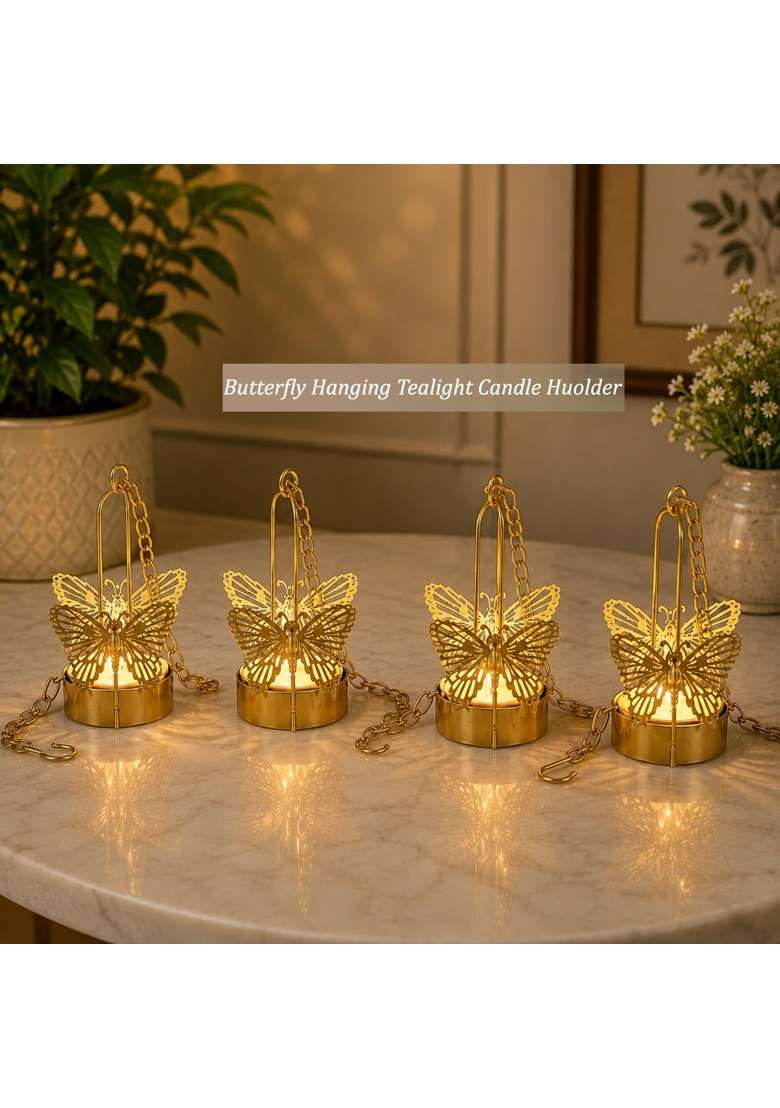 Easyera Butterfly Hanging Candle Holder with Chain Set Fo 24 Decorative Jhumar Lantern for Tealight Candle - Indya