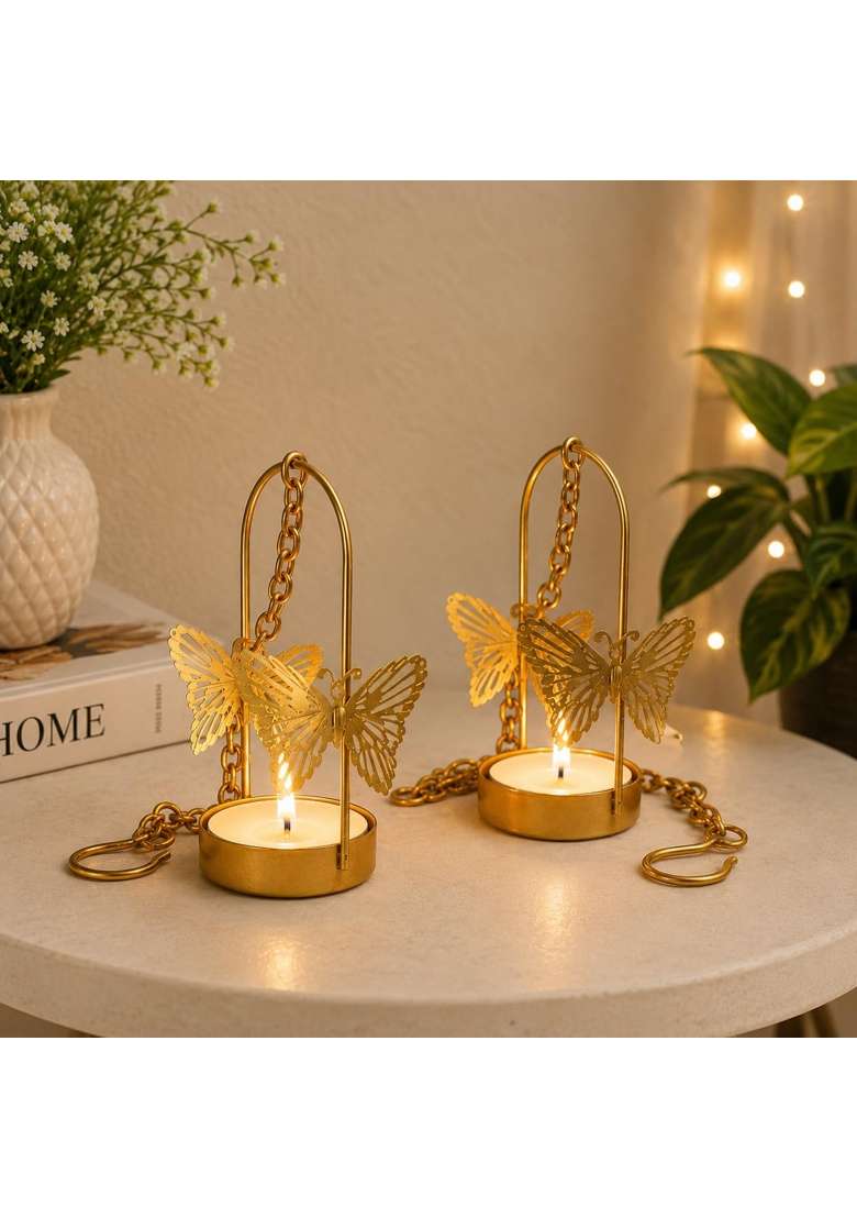 Easyera Butterfly Hanging Candle Holder with Chain Set Fo 24 Decorative Jhumar Lantern for Tealight Candle - Indya