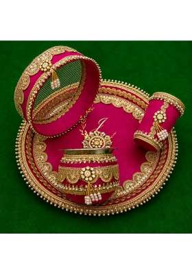 Multicolor Traditional Karwa Chauth Pooja Thali Set Festive Thali with Karwa Lota
