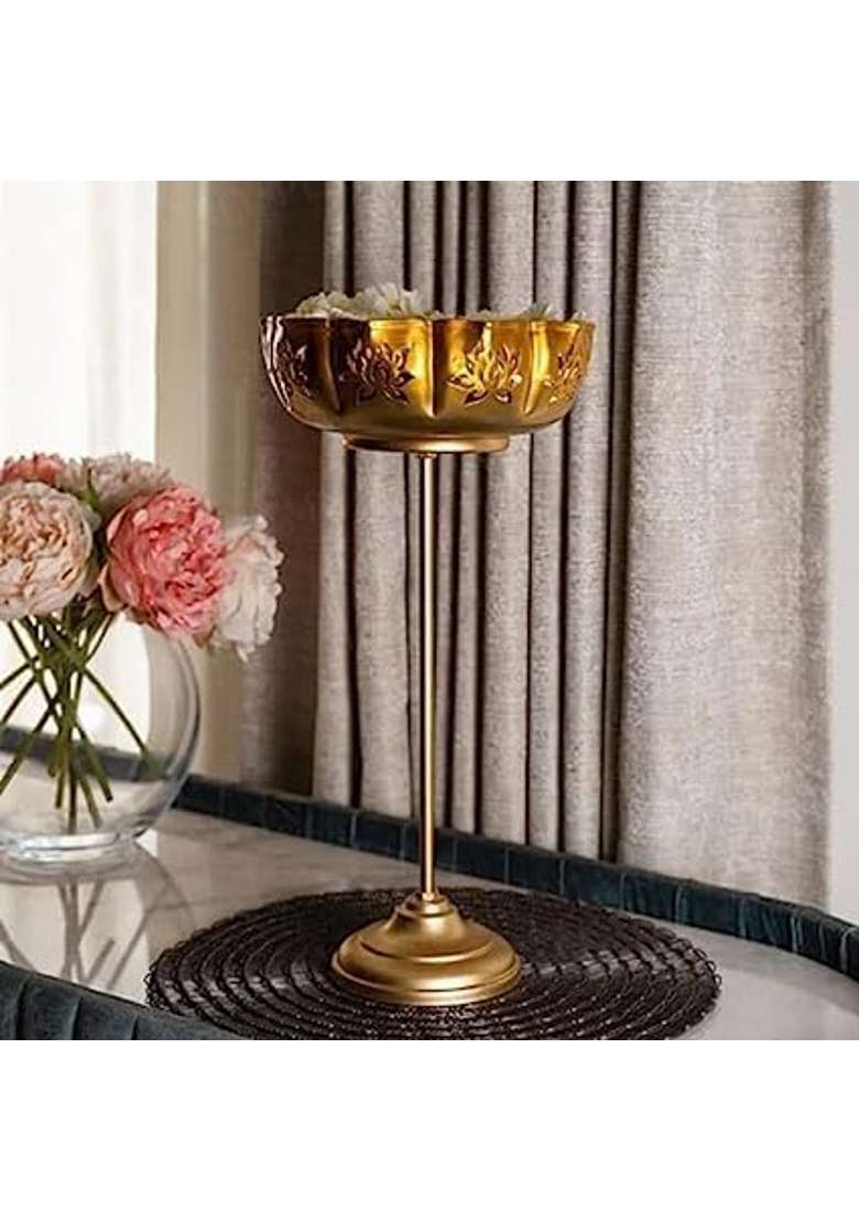NK Handicrafts Standing Urli with Gold Finish Stand for Home Decor Gold Decorative for Floating Pack of 3 - Indya