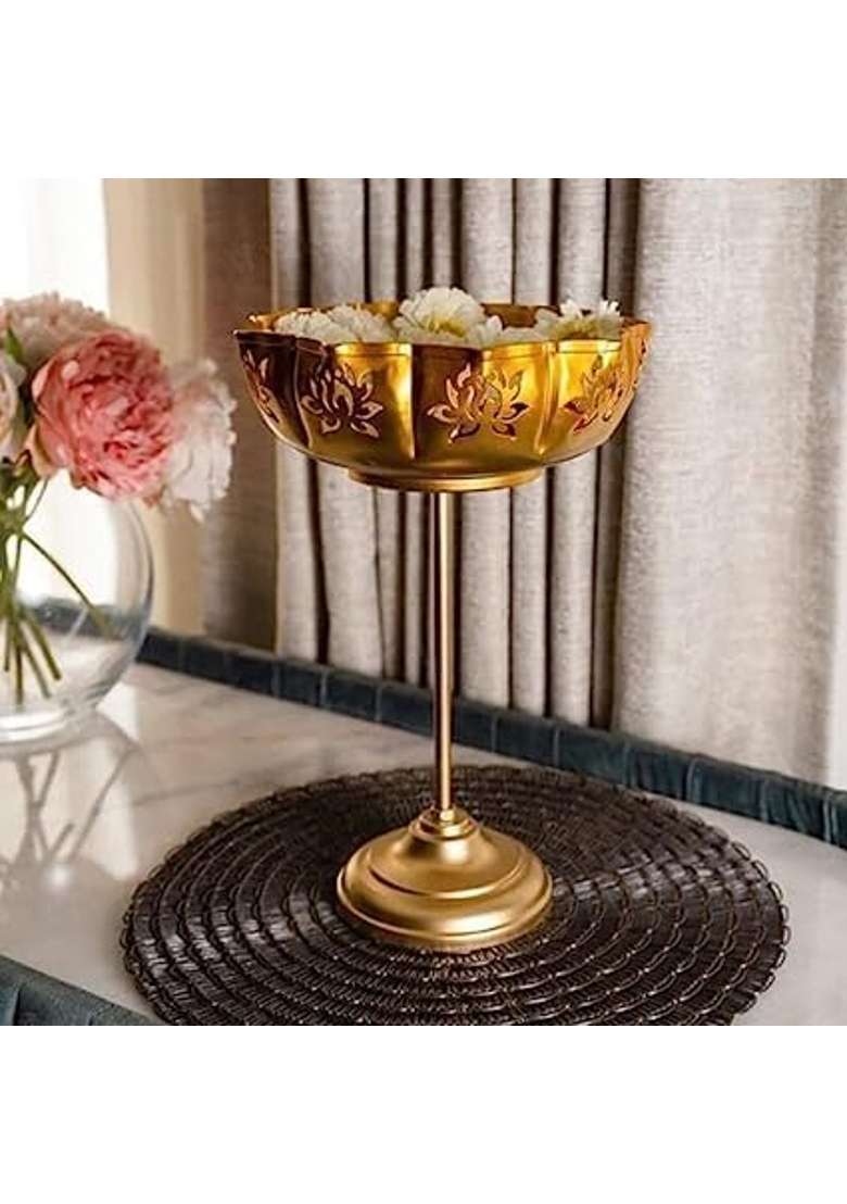 NK Handicrafts Standing Urli with Gold Finish Stand for Home Decor Gold Decorative for Floating Pack of 3 - Indya
