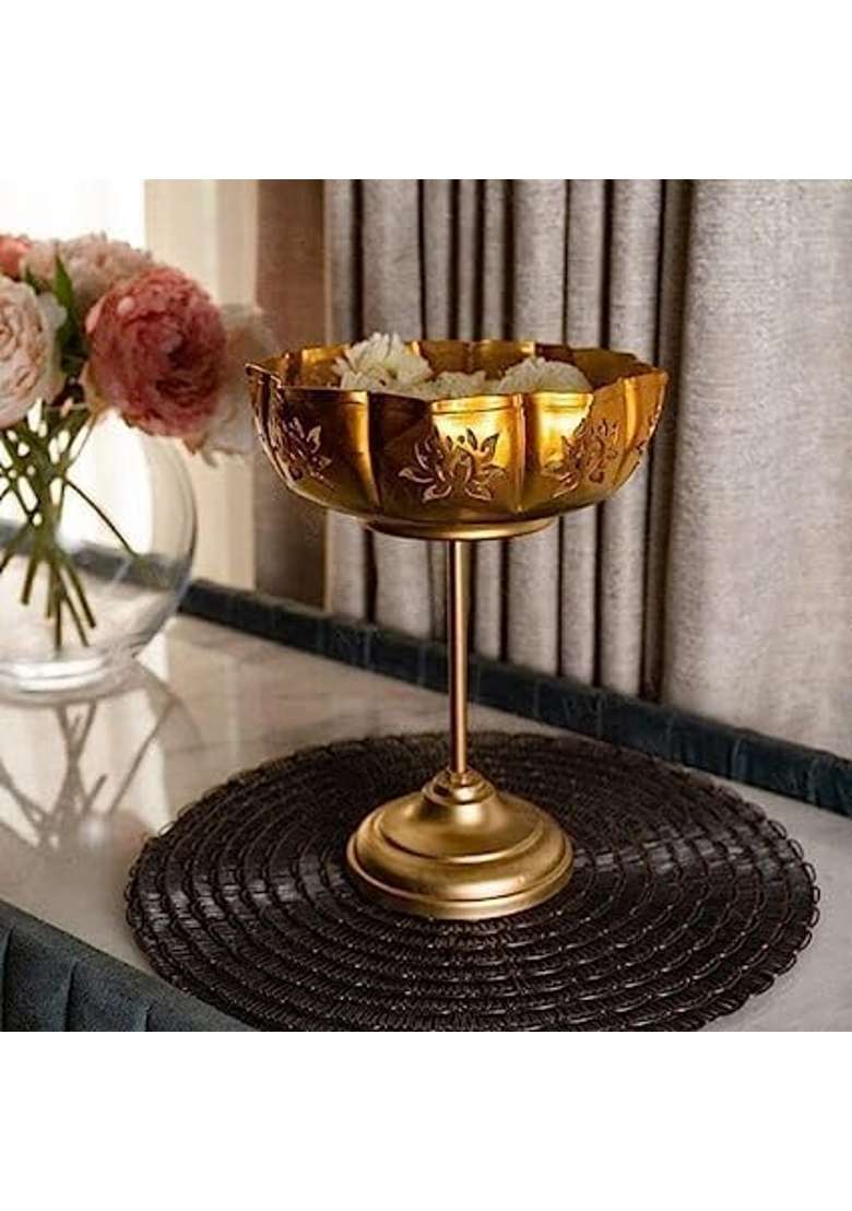NK Handicrafts Standing Urli with Gold Finish Stand for Home Decor Gold Decorative for Floating Pack of 3 - Indya