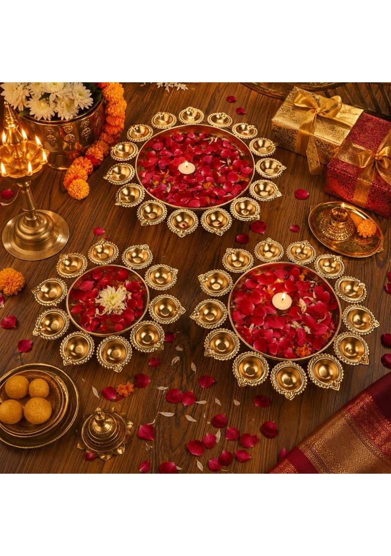 Hastkala Gold Diya Decorative Urli Bowl Set Pcs 12 14 16 Set of 3 - Indya