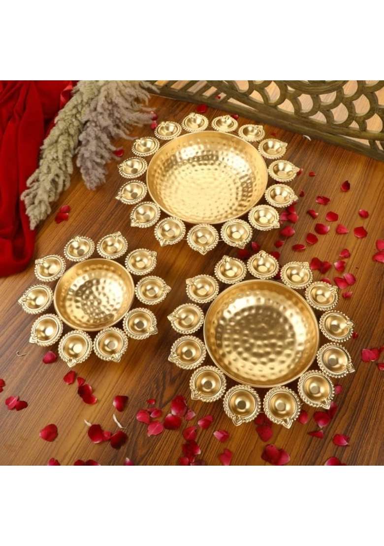 Hastkala Gold Diya Decorative Urli Bowl Set Pcs 12 14 16 Set of 3 - Indya