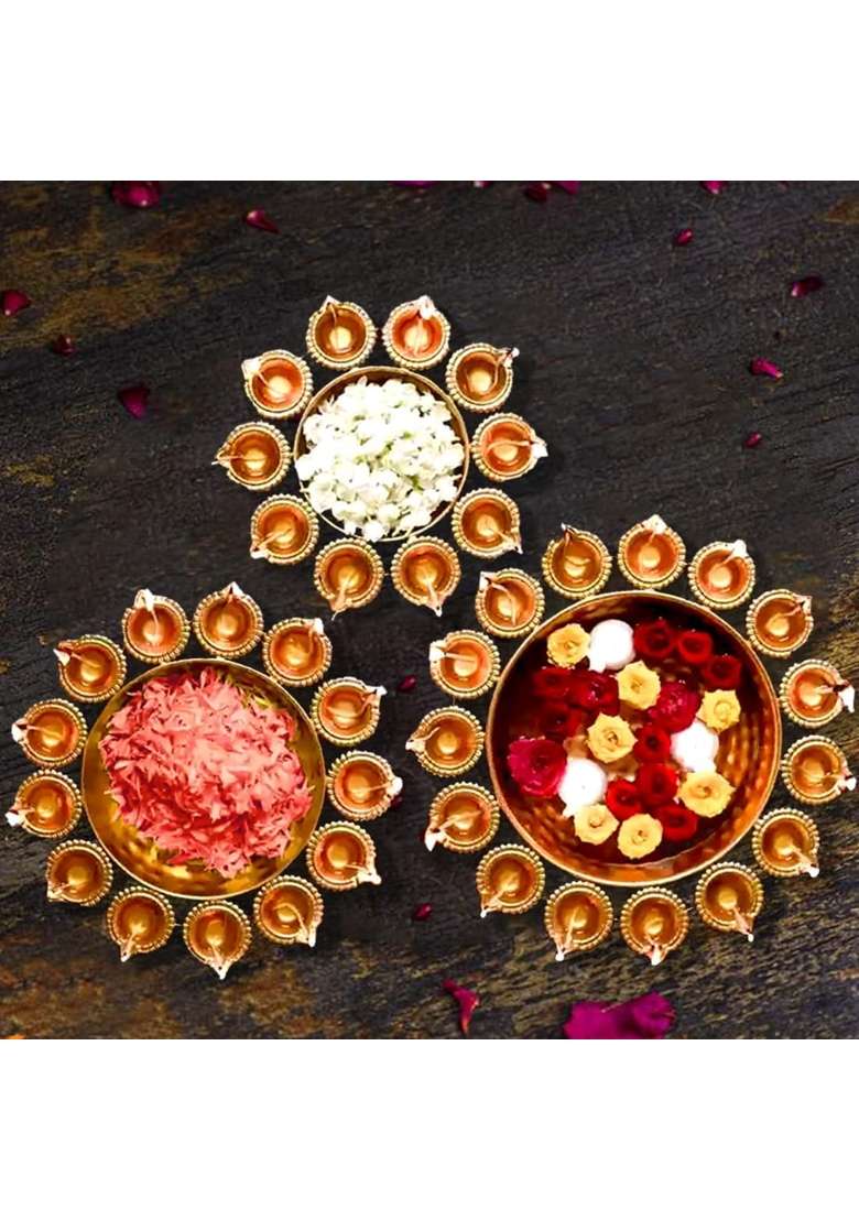 Hastkala Gold Diya Decorative Urli Bowl Set Pcs 12 14 16 Set of 3 - Indya
