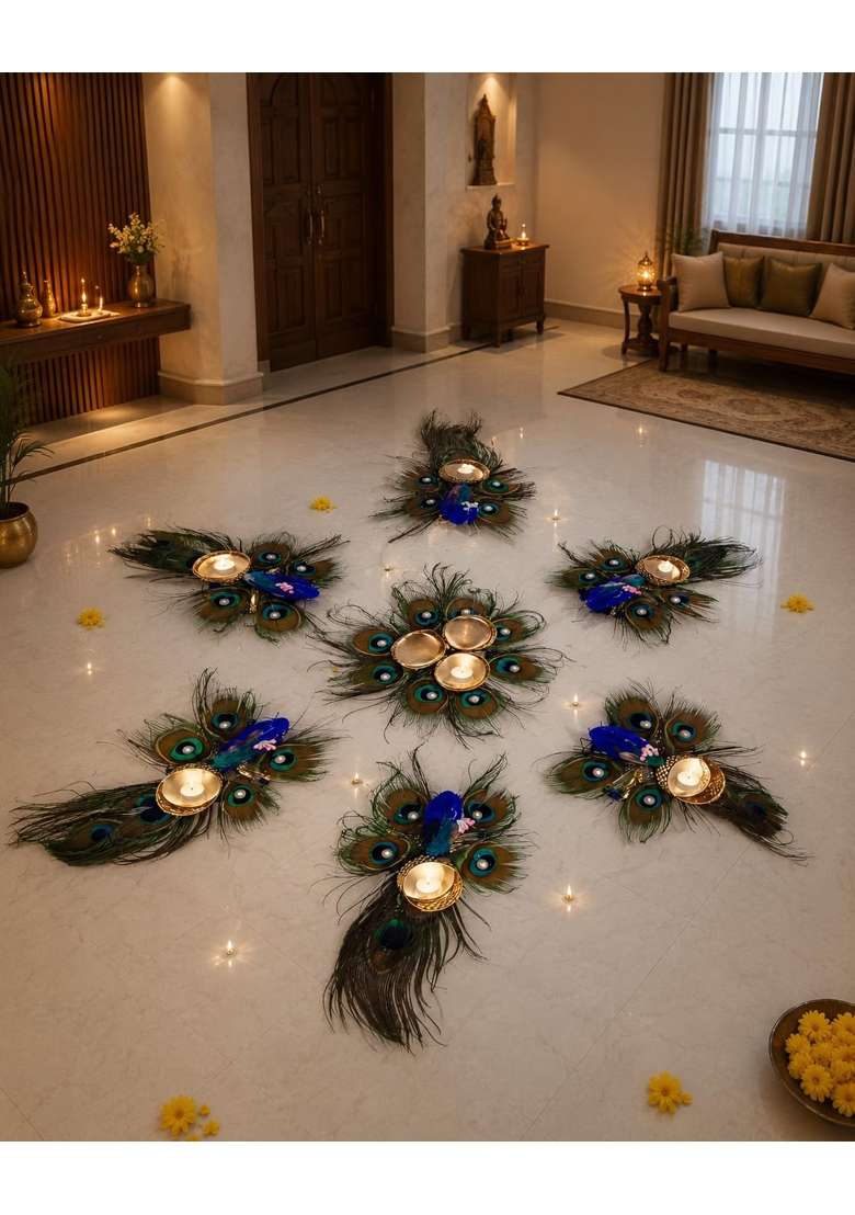 Sellpluscrafts Handcrafted Decorative Rangoli T Light Holder Set - Indya