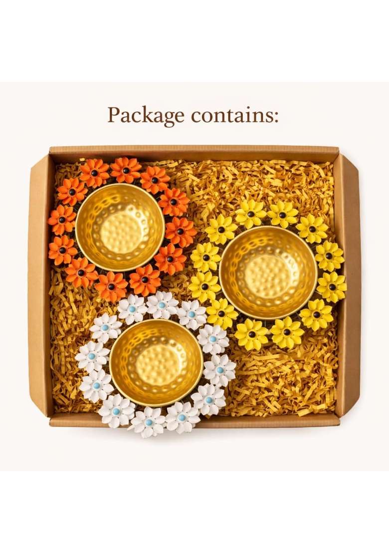Agaas Enterprises Golden Urli Bowl Decorative Flower Urli for Floating Diyas Candles Flowers Set of 3 - Indya
