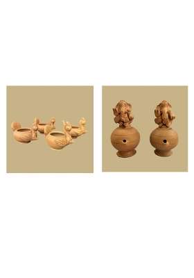 Terracotta Peacock Ganesh Magic Diya Combo for Pooja Decor Set of 6