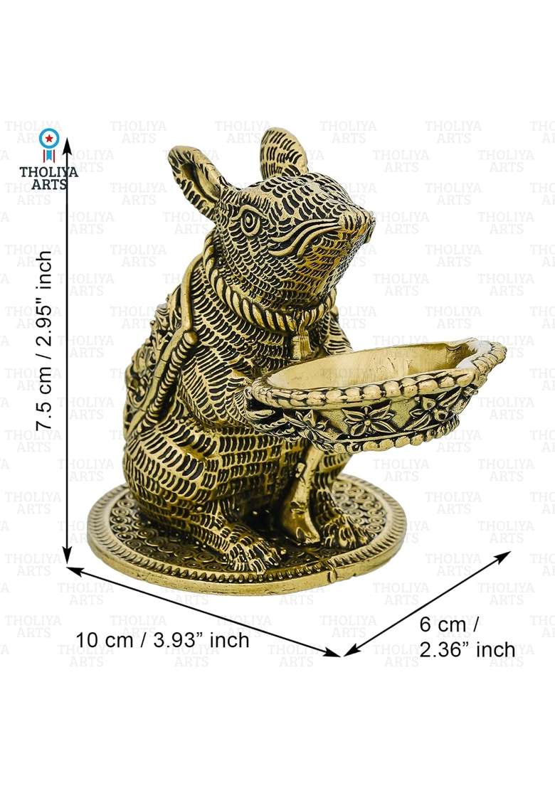 Tholiya Arts Gold Combo Pc Brass Mouse Diya for Daily Puja Mushak Raj Deepak for Mandir Temple Pooja Set of 2 - Indya