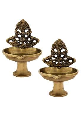 Divya Mantra Indian Diwali Oil Lamp Pooja Diya Brass Light Puja Decorations Mandir Decoration Items Set of 2