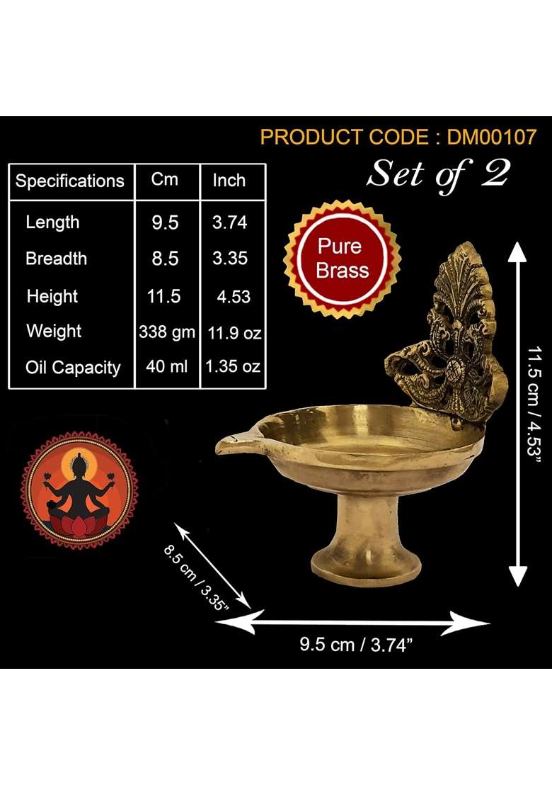Divya Mantra Indian Diwali Oil Lamp Pooja Diya Brass Light Puja Decorations Mandir Decoration Items Set of 2 - Indya
