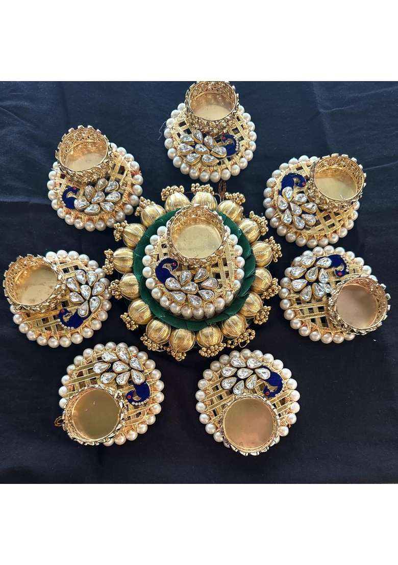 Agaas Enterprises Decorative Crystal Peacock Design Tealight Candle Holder Floor Rangoli Set of 8 - Indya
