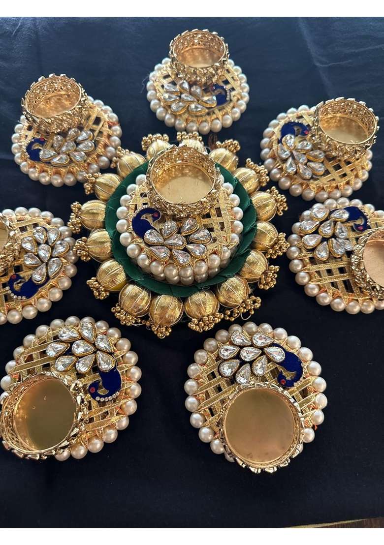 Agaas Enterprises Decorative Crystal Peacock Design Tealight Candle Holder Floor Rangoli Set of 8 - Indya