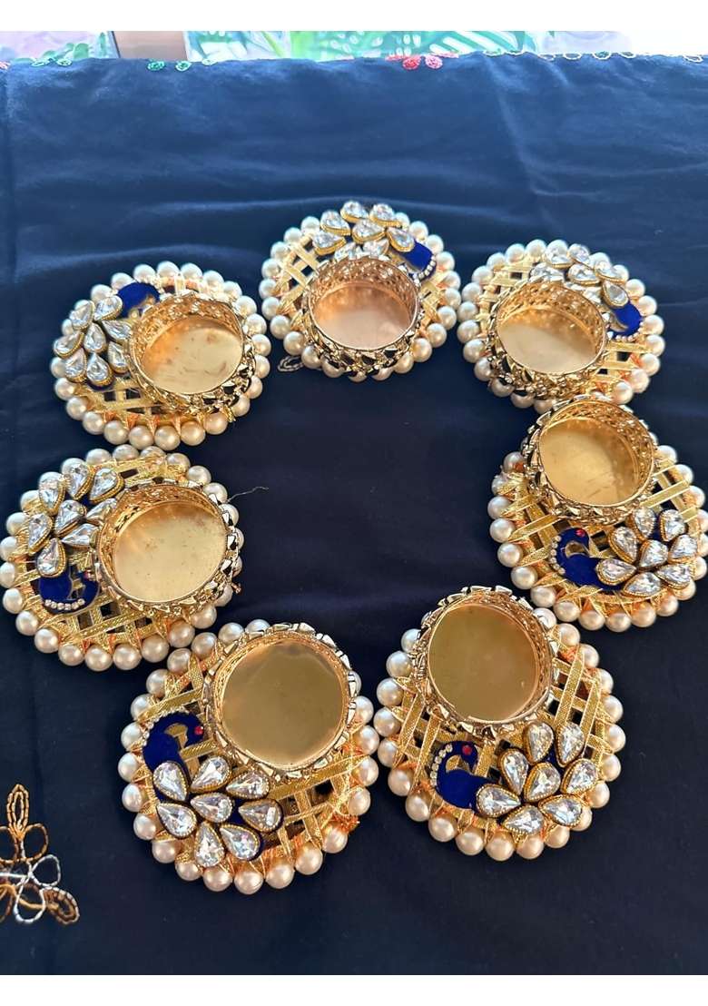 Agaas Enterprises Decorative Crystal Peacock Design Tealight Candle Holder Floor Rangoli Set of 8 - Indya