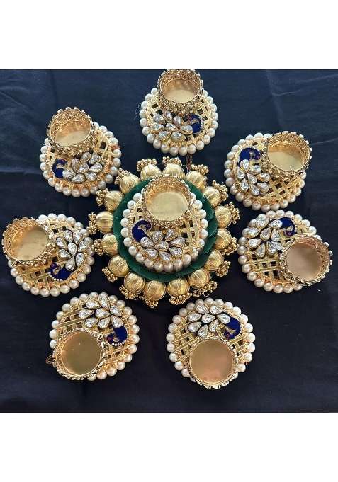 Agaas Enterprises Decorative Crystal Peacock Design Tealight Candle Holder Floor Rangoli Set of 8