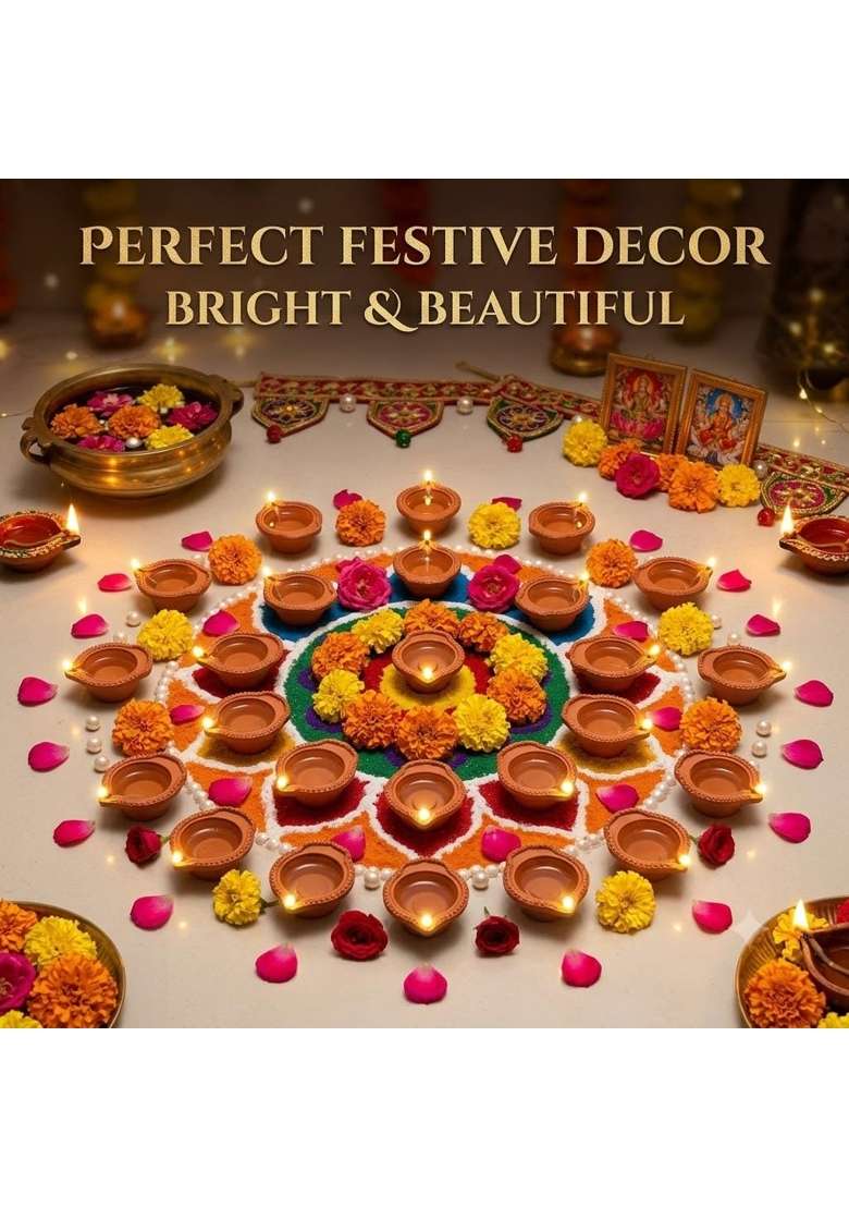 Drumstone Multicolour Water Activated Diya Set with Glowing Flame Effect - Indya