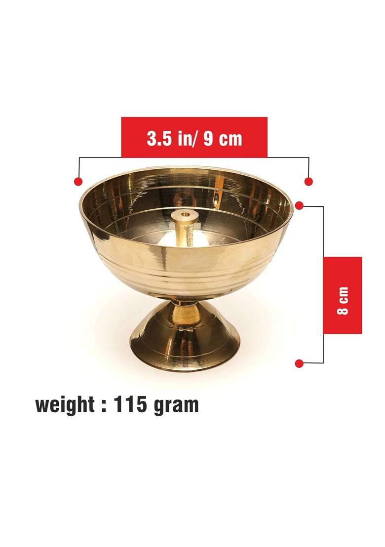 Pure Source India Gold Brass Akhand Jyoti Diya 3 and Half Inch Size Set of 2 - Indya