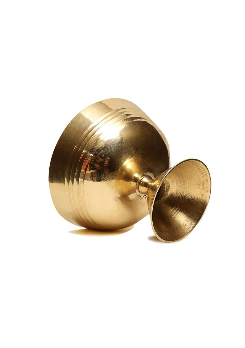 Pure Source India Gold Brass Akhand Jyoti Diya 3 and Half Inch Size Set of 2 - Indya