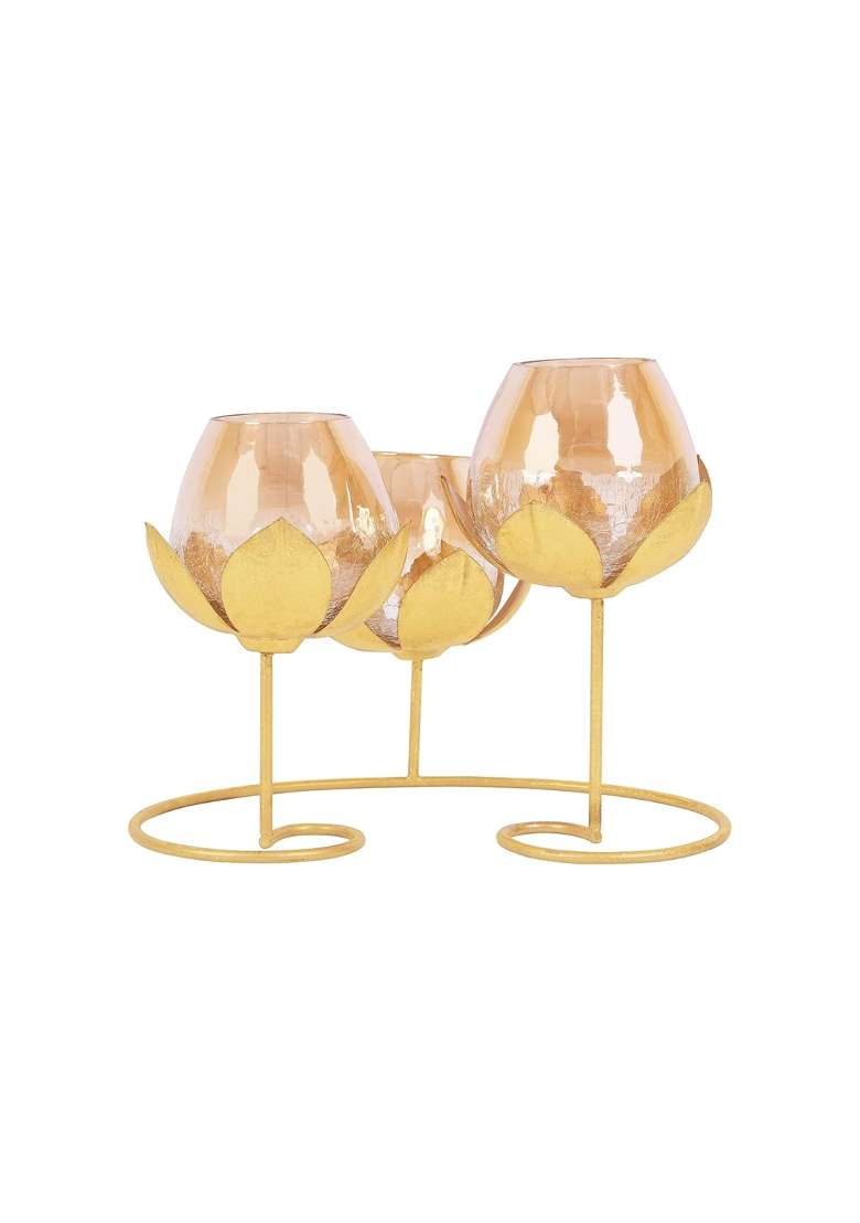 Indian Artisans Metal Lotus Tealight Candle Holder Set Decorative Flower Design Tea Light Stand for Home Table - Indya