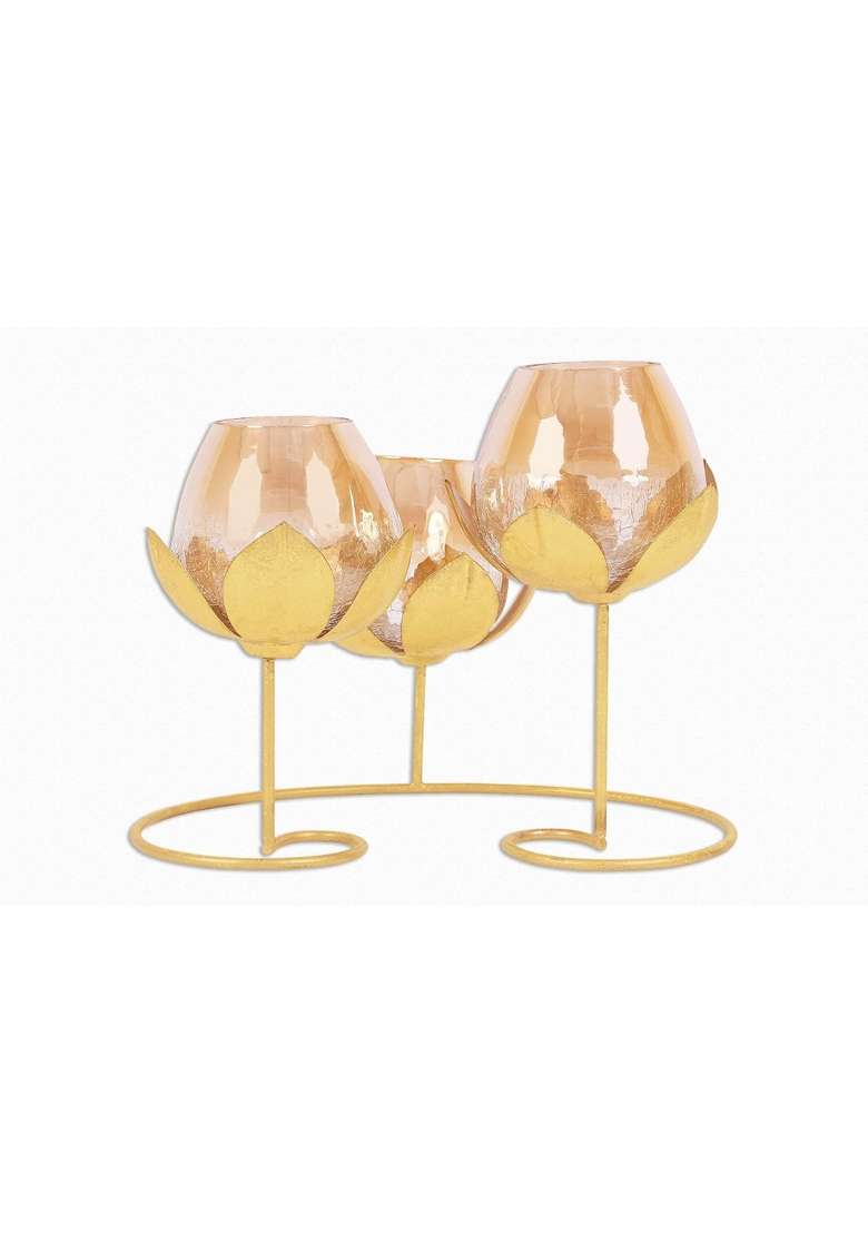 Indian Artisans Metal Lotus Tealight Candle Holder Set Decorative Flower Design Tea Light Stand for Home Table - Indya