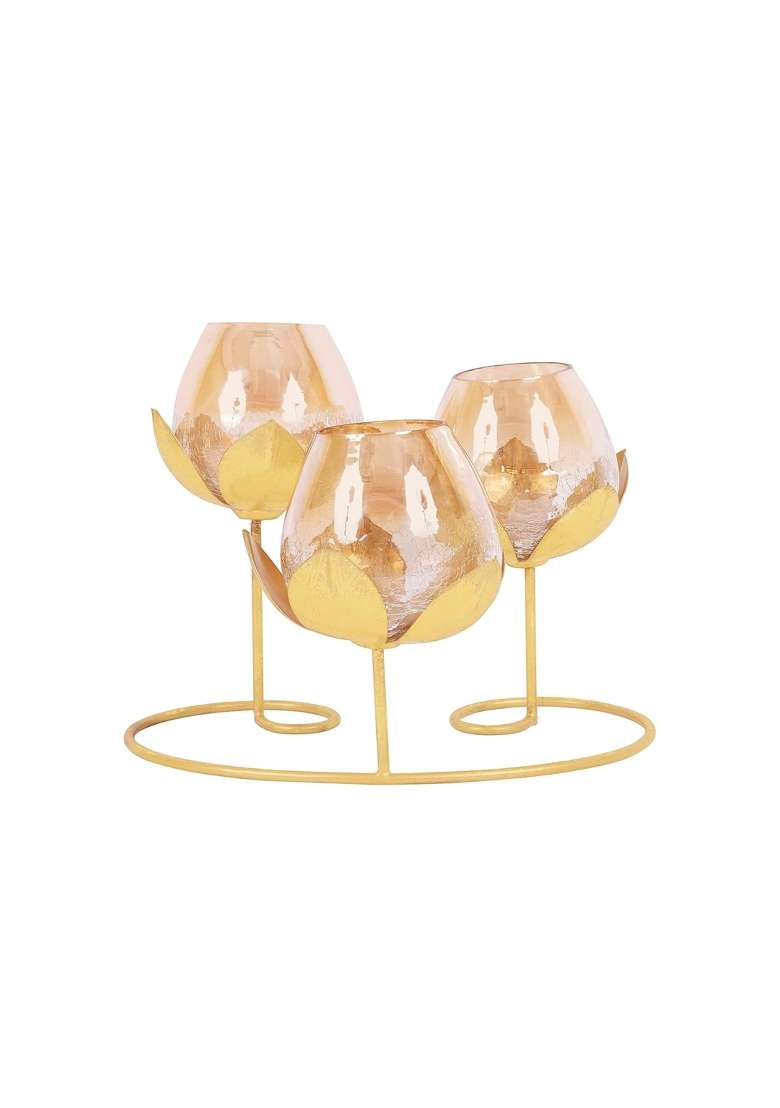 Indian Artisans Metal Lotus Tealight Candle Holder Set Decorative Flower Design Tea Light Stand for Home Table - Indya