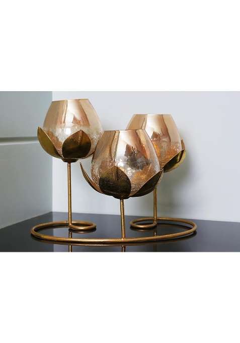 Indian Artisans Metal Lotus Tealight Candle Holder Set Decorative Flower Design Tea Light Stand for Home Table