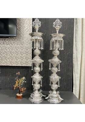 Mishita Collections German Silver Hand Engraved Goddess Lakshmi Samai Pair Set of 2