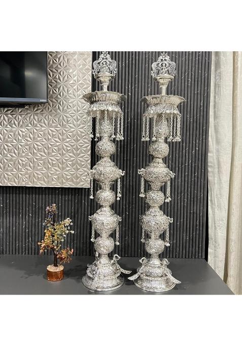 Mishita Collections German Silver Hand Engraved Goddess Lakshmi Samai Pair Set of 2