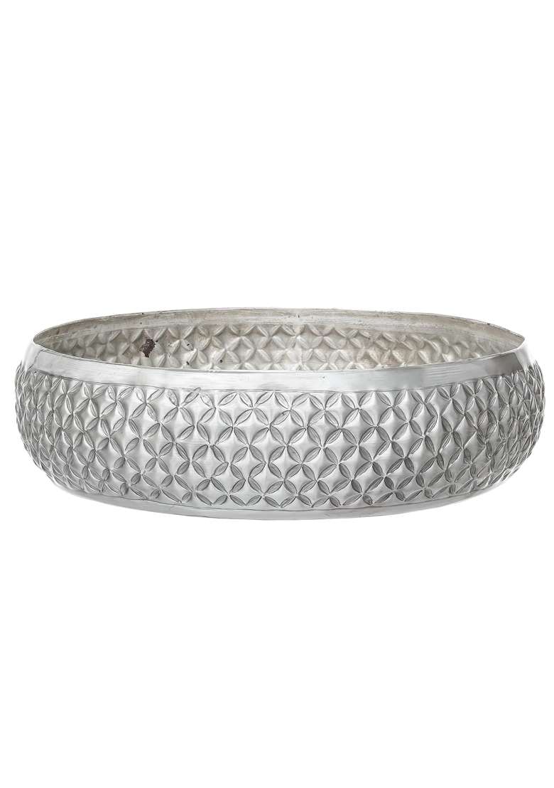 Ecraftindia Floral Silver Metal Urli Bowl for Home Decoration Office Tv Unit Kitchen Showpiece for Good Luck - Indya