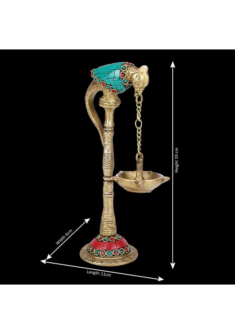 Kartique Brass Peacock Hanging Diya Multicolor Oil Lamp for Pooja Set of 2 - Indya