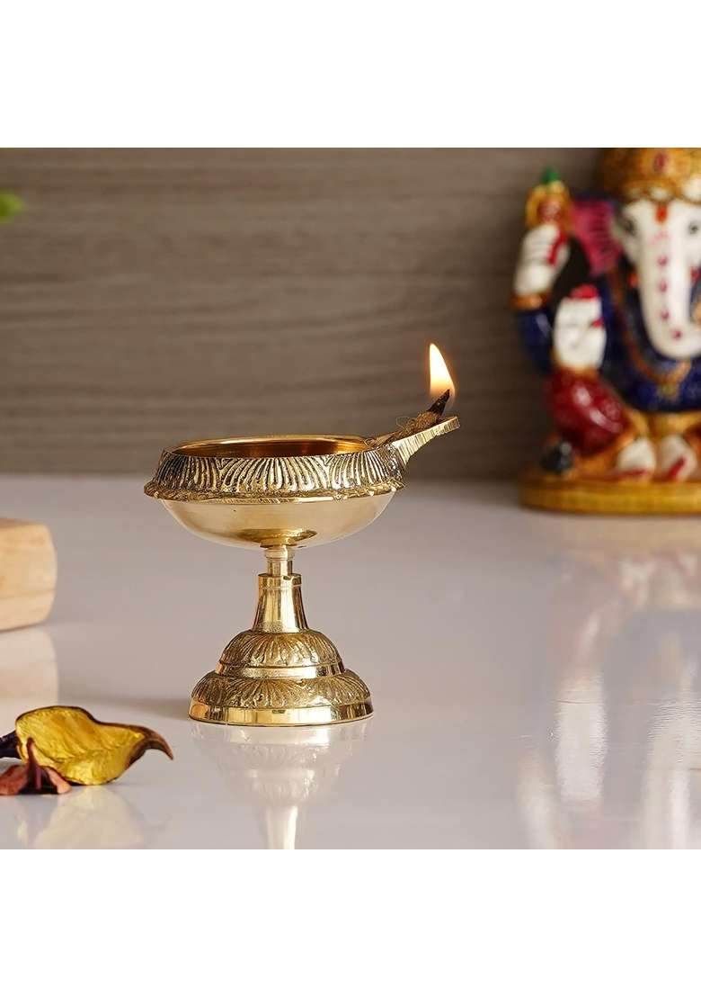 Ecraftindia Golden Lotus Flower Shape Decorative Brass Diya for Diwali Lotus Flower Shape Diya Pack of 10 - Indya