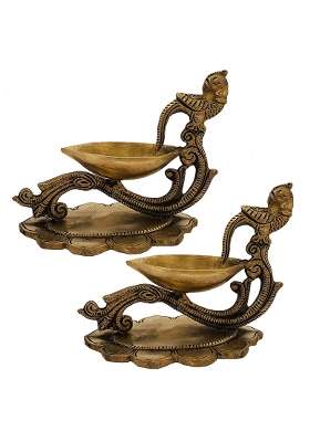 Divya Mantra Indian Diwali Oil Lamp Pooja Diya Brass Light Puja Decorations Mandir Decoration Items Set of 2