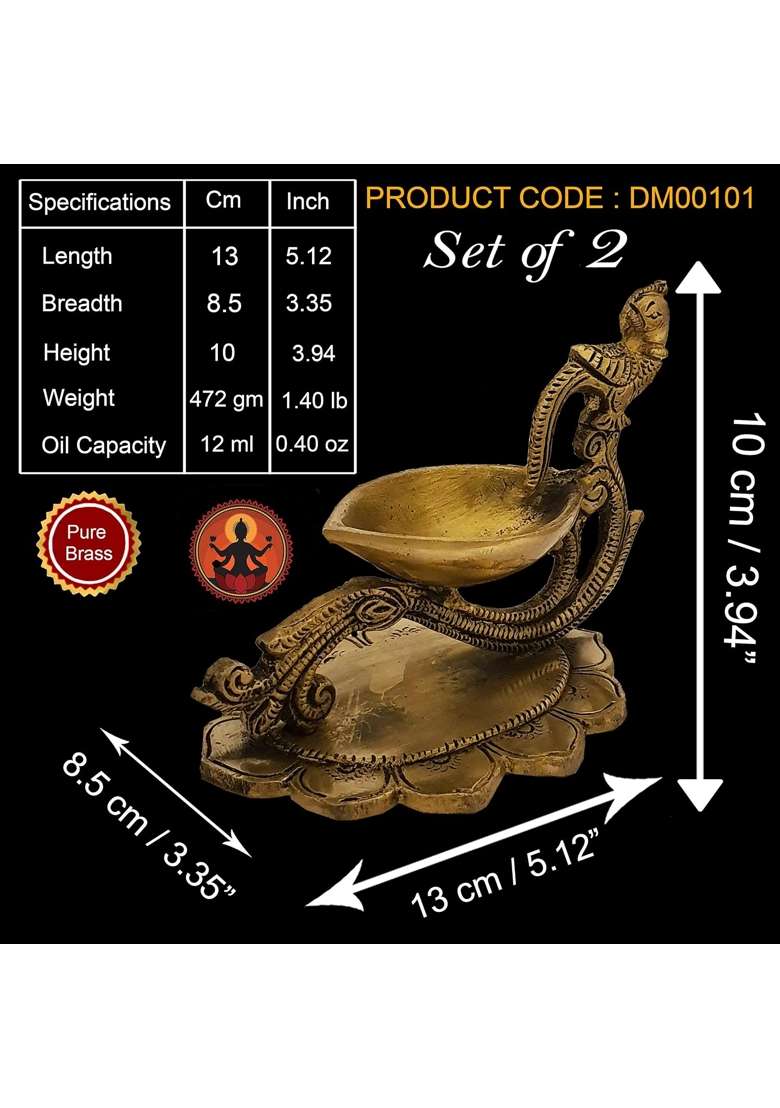 Divya Mantra Indian Diwali Oil Lamp Pooja Diya Brass Light Puja Decorations Mandir Decoration Items Set of 2 - Indya