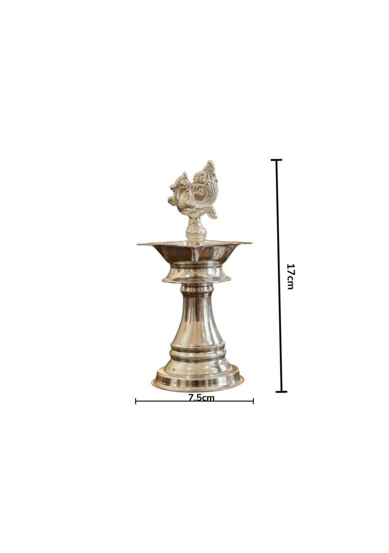Shiv Home World German Silver Traditional Peacock Diya Lamp Set Decorative Oil Lamp Stand for Puja Pack of 2 - Indya