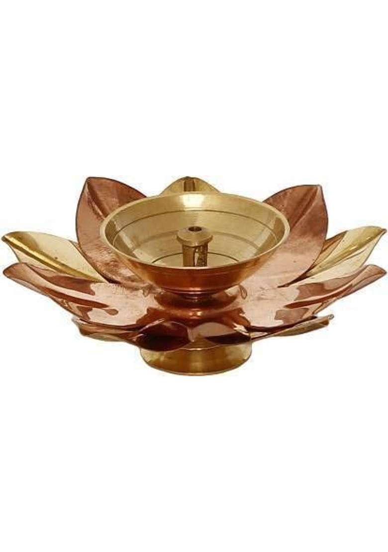 Shri Anand Lotus Floral Shape Decorative Copper Diya Aarti Diya Pooja Deepak Table Diya Copper Set of 4 - Indya