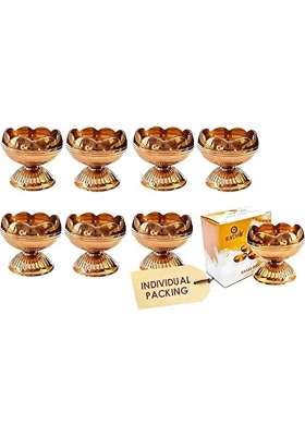 Craftsman Golden 8 Pc Set Pure Virgin Brass Diwali Puja Jyoti Diya Indian Pooja Oil Lamp Dia Pack of 8