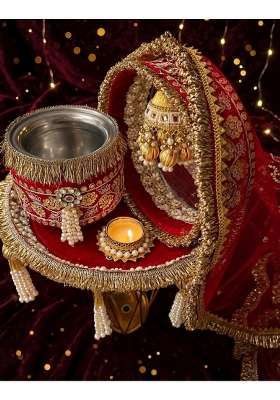 Meeras Collection Designer Karwa Chauth Thali Set with Karwa Channi Diya and Decorative Accessories