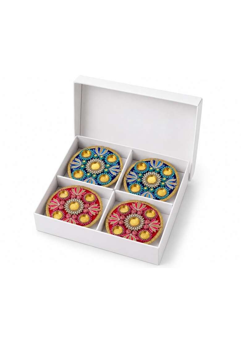 Decorative Diya Floral Mandala Design Set of 4 - Indya
