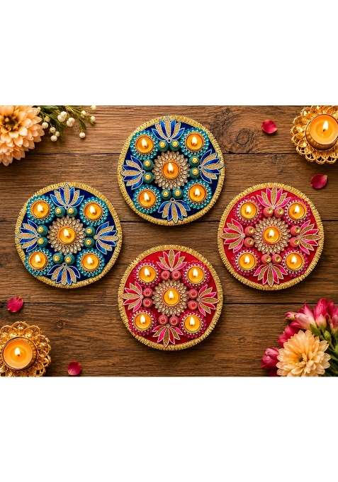 Decorative Diya Floral Mandala Design Set of 4