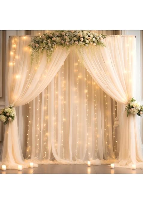 Partisky 20x10ft Champagne Tulle Backdrop Curtain with Lights String for Parites