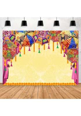 Aperturee Macrame Indian Traditional Wedding Backdrop 7x5ft Orange Flower Marigold Hindu Marriage Curtain