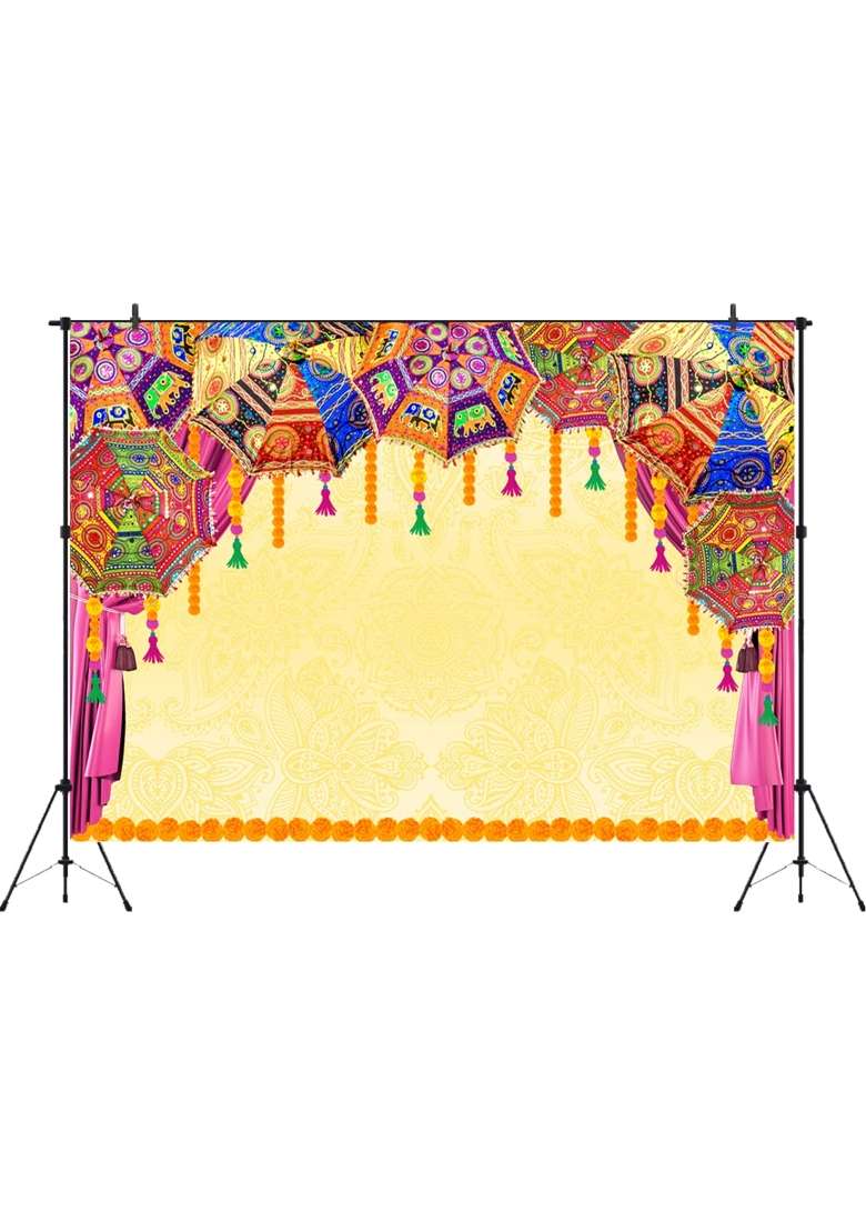 Aperturee Macrame Indian Traditional Wedding Backdrop 7x5ft Orange Flower Marigold Hindu Marriage Curtain - Indya
