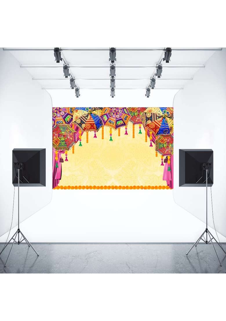 Aperturee Macrame Indian Traditional Wedding Backdrop 7x5ft Orange Flower Marigold Hindu Marriage Curtain - Indya