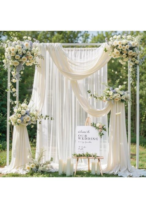 Partisky Wedding Arch Draping Fabric 1 Panel 18Ft Beige Sheer Backdrop Curtain Chiffon Fabric Drapery Voile