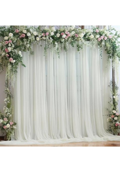 Partisky 10x10ft Ivory Tulle Backdrop Curtain for Parites