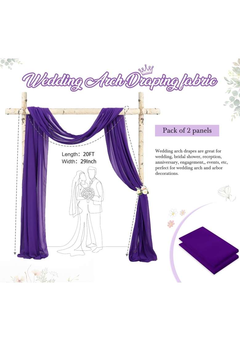 Fanproms Purple 2 Panels 20Ft Sheer Backdrop Drapes Wedding Archway Decorations Backdrop Swag Curtains - Indya